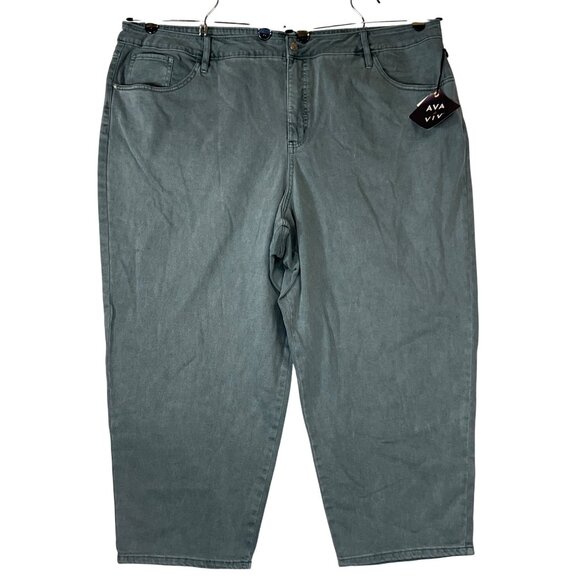 Ava & Viv Cropped Denim Jeans In Sage Green Womens Plus Size 30 W - Picture 1 of 9